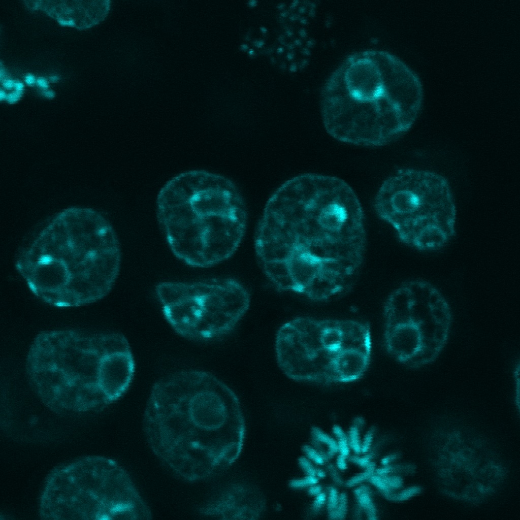 Fluorescence confocal microscopy of immune cells